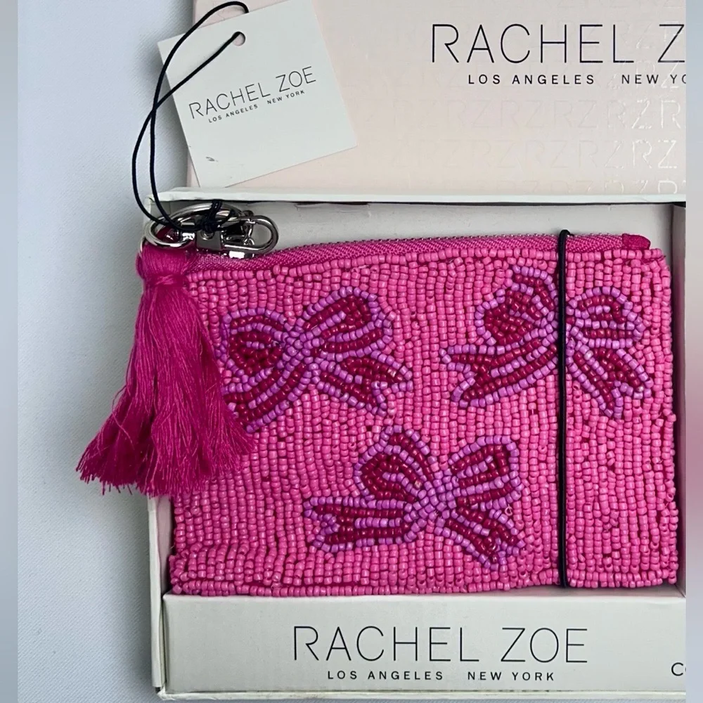 Rachel Zoe Beaded Coin purse and Charm Pink Bows Design 2-piece set NIB